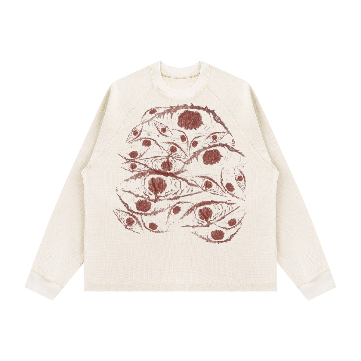 "Watchful Eyes" Vintage Boxy  Waffle Long Sleeve