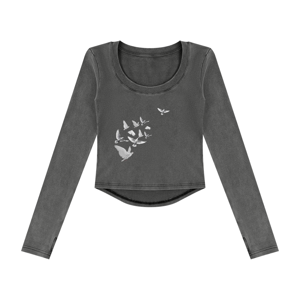 "Flying Doves" Thumb Hole Cropped Long Sleeve