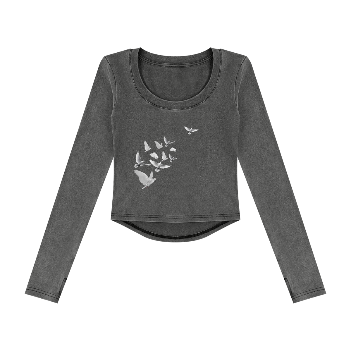 "Flying Doves" Thumb Hole Cropped Long Sleeve