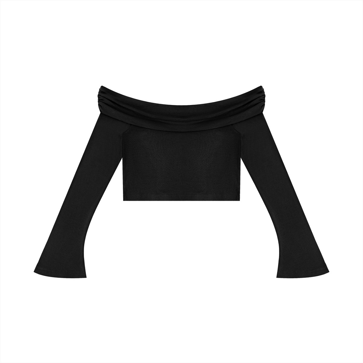 Cyber Heart Off-the-Shoulder Bell Sleeve Crop Top