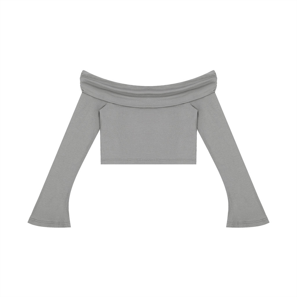 Cyber Heart Off-the-Shoulder Bell Sleeve Crop Top