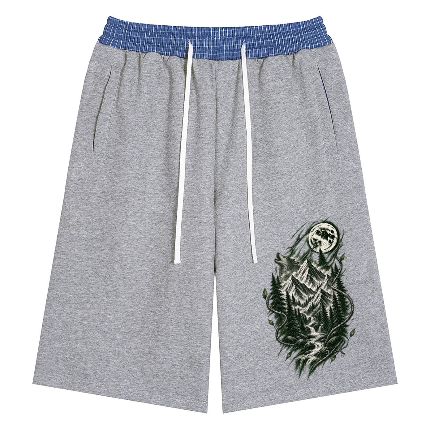 Unisex Plaid Waistband Shorts