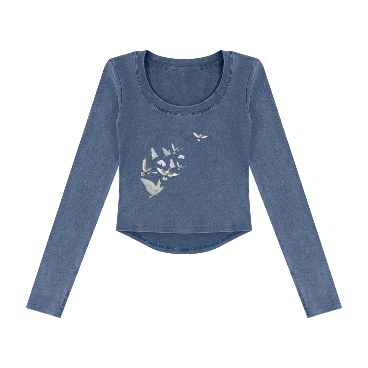 "Flying Doves" Thumb Hole Cropped Long Sleeve