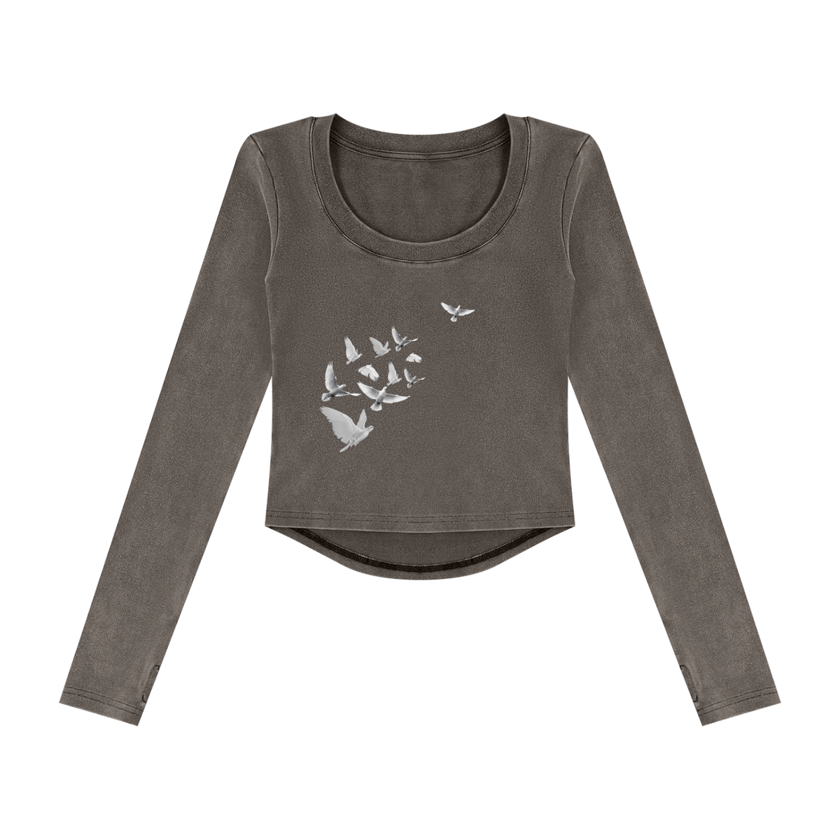 "Flying Doves" Thumb Hole Cropped Long Sleeve