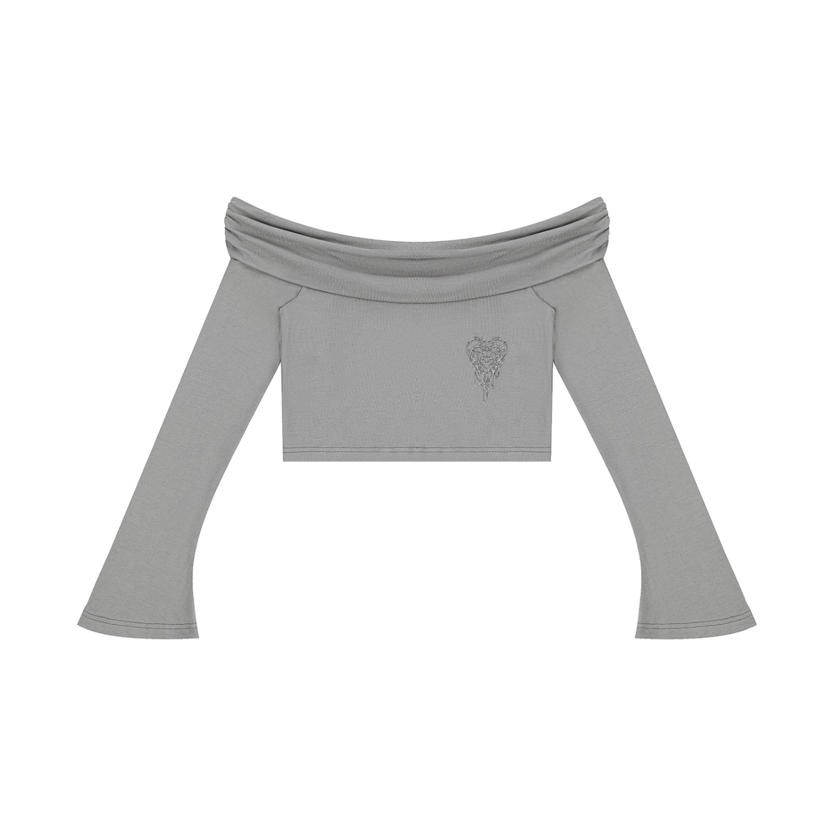 Cyber Heart Off-the-Shoulder Bell Sleeve Crop Top